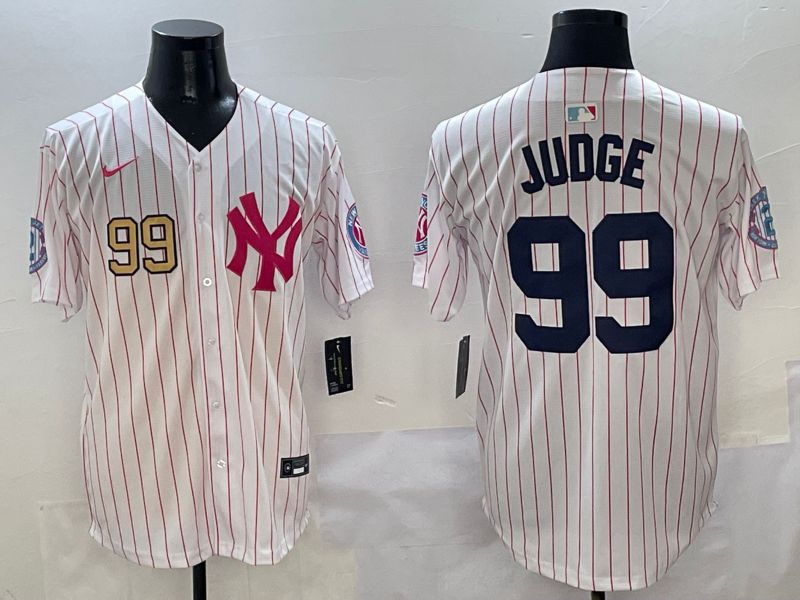 Men New York Yankees #99 Judge White Stripe Jointly Name Nike 2025 MLB Jersey style 4->new york yankees->MLB Jersey